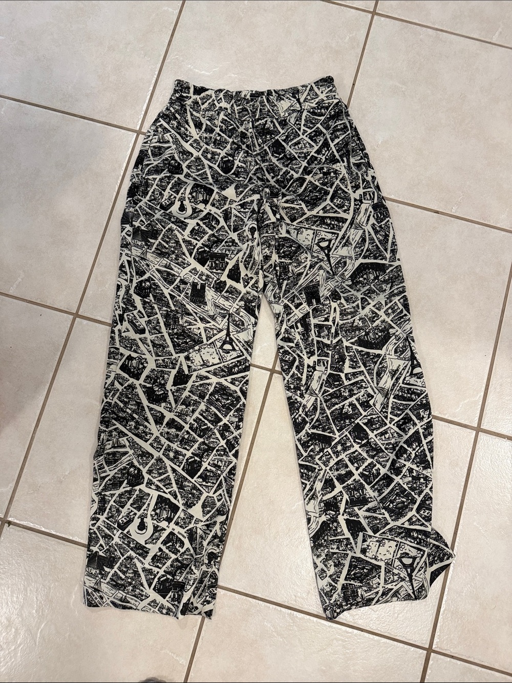 High-Rise Printed Wide-Leg Pants - Black & Cream